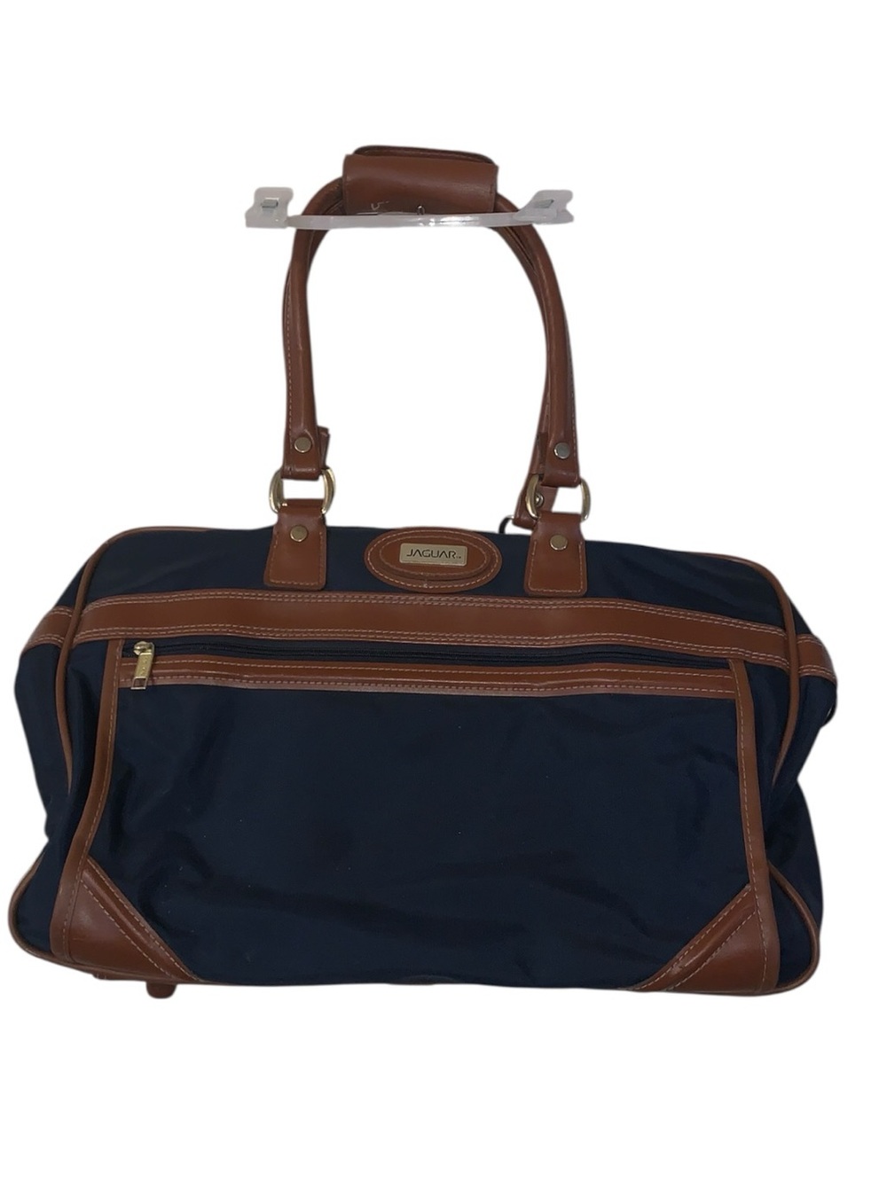 Jaguar Bag Weekender Travel Shoulder Duffle Navy Blue Leather Canvas Mens